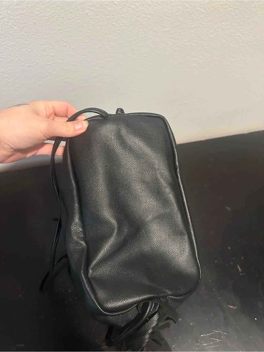 Victoria’s Secret Black Faux Leather Fringe Back Pack